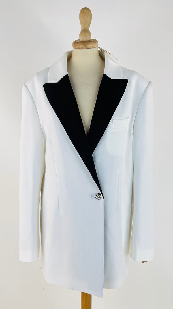 Blazer oversized revers contrasto con cartellino