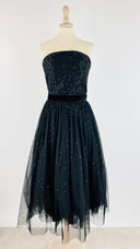Abito nero midi in tulle e paillettes Luisa Spagnoli