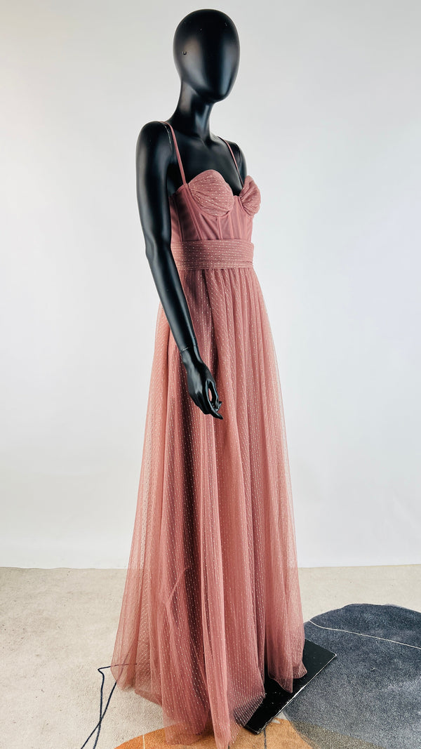 Abito lungo in tulle rosa