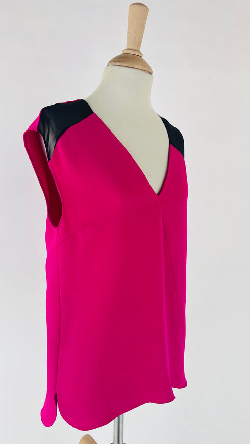 Top fucsia inserti chiffon nero