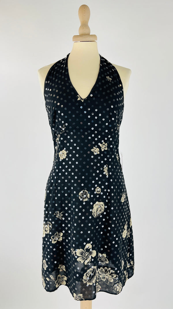 Mini abito nero fiori e paillettes