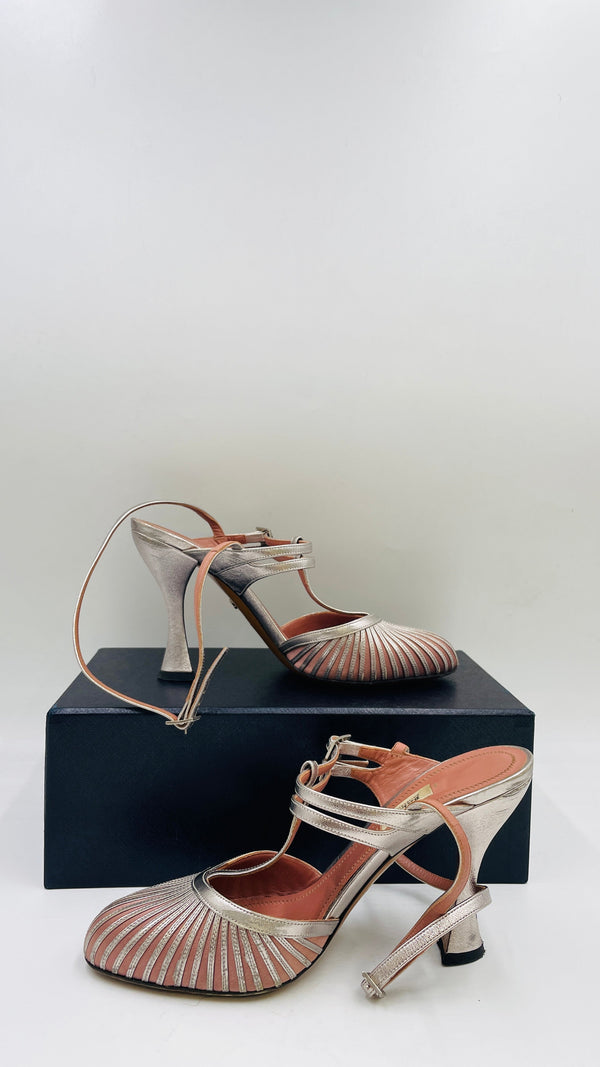 Slingback pelle e raso N.40