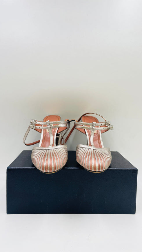 Slingback pelle e raso N.40