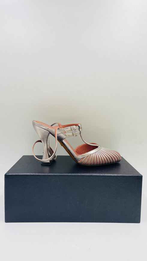 Slingback pelle e raso N.40