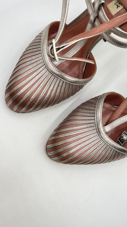 Slingback pelle e raso N.40