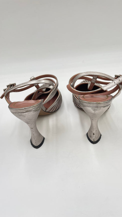 Slingback pelle e raso N.40