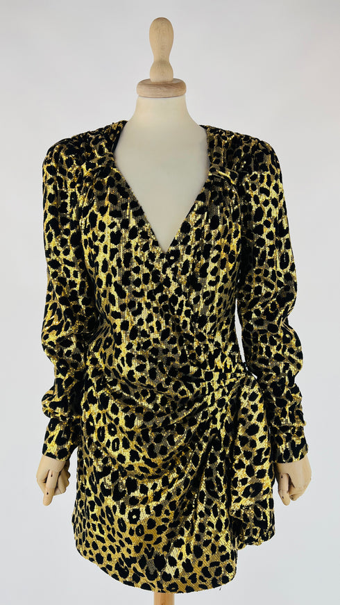 Abito wrap animalier in paillettes