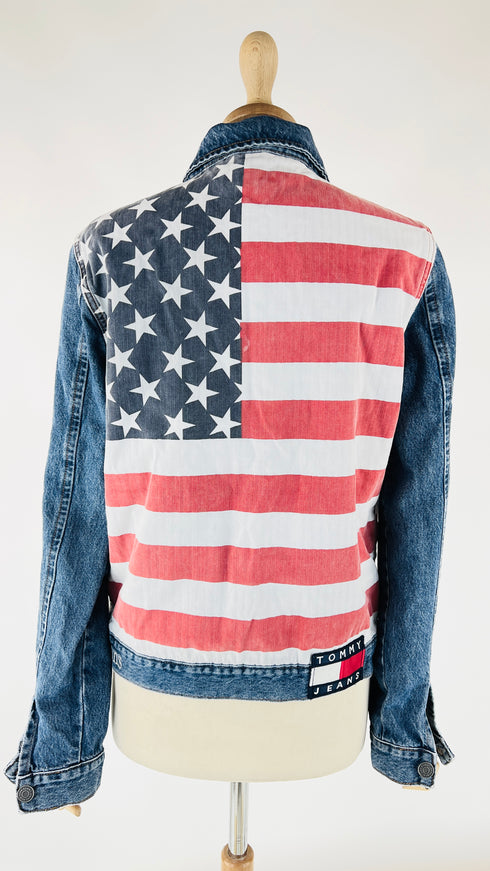 Giubbotto denim con bandiera USA