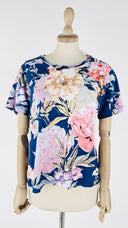 T-shirt a fiori paillettes blu DerHY