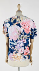 T-shirt a fiori paillettes blu DerHY