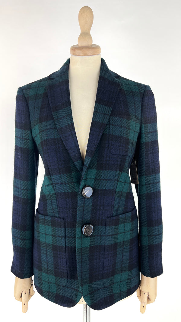 Blazer tartan con bottoni decorativi