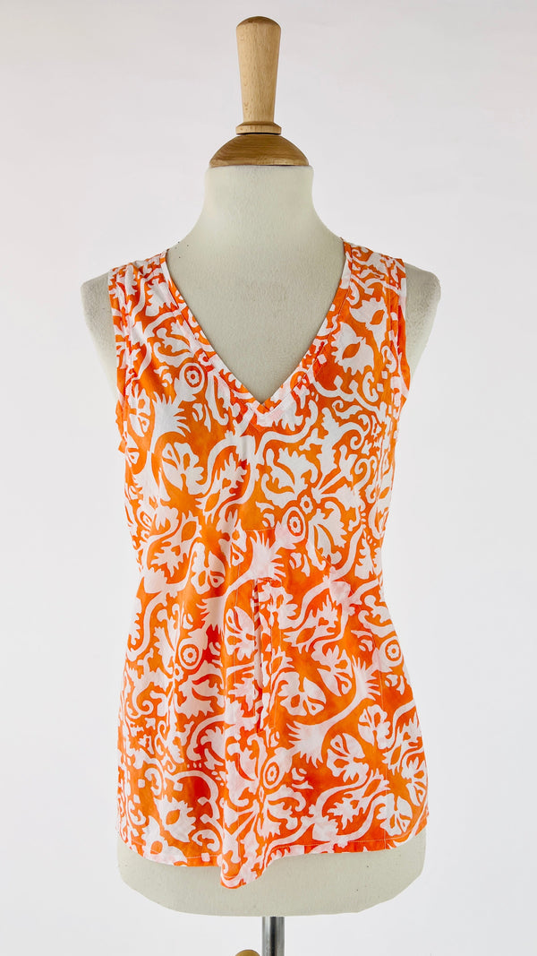 Top in cotone arancione/bianco