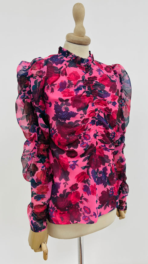 Blusa fiori drappeggiata