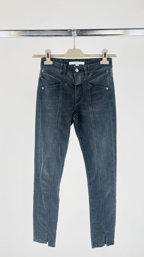 Jeans attillati inserti in pelle