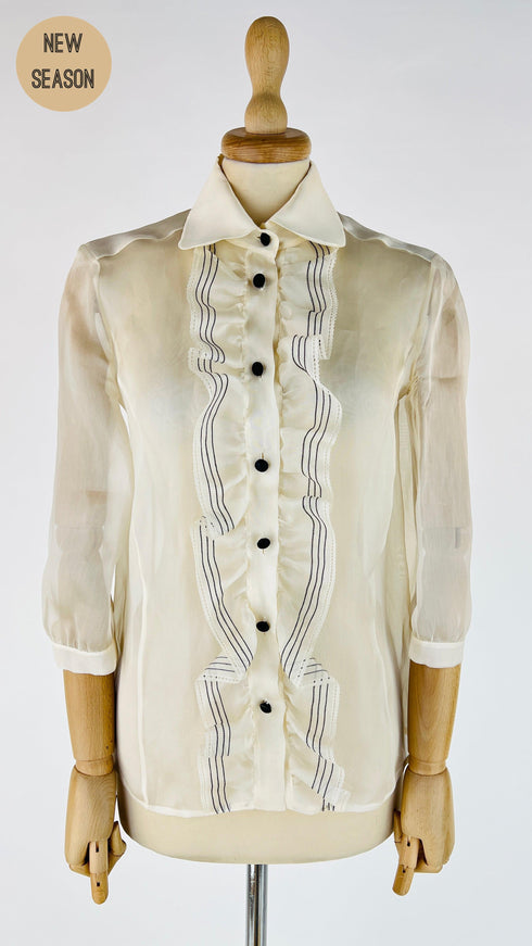 Camicia organza di seta con volant