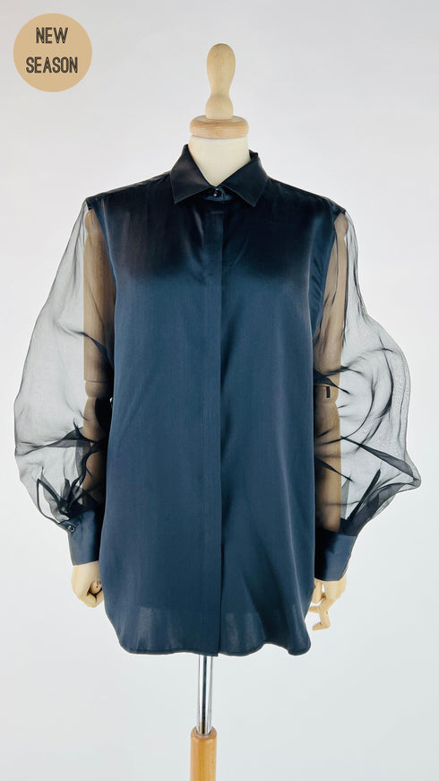 Camicia seta maniche organza con cartellino