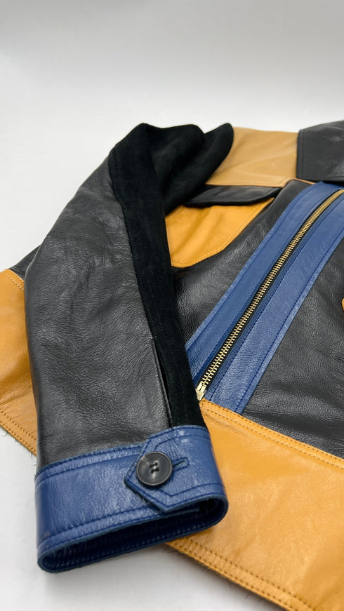 Giacca in pelle patchwork