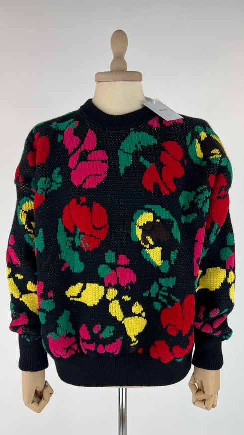 Maglione jacquard a fiori con cartellino