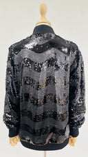 Bomber nero di paillettes con cartellino Emporio Armani