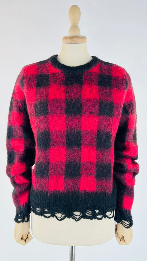 Maglione quadri orlo sfrangiato