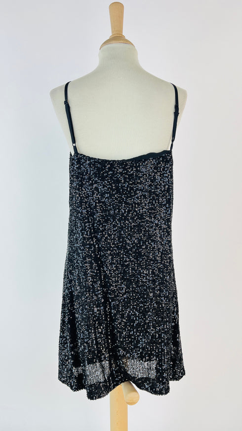 Slip dress nero con paillettes