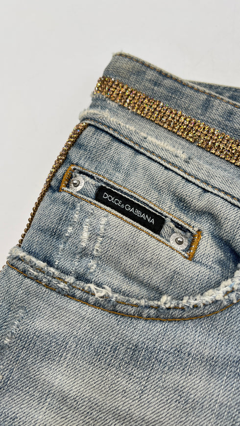 Jeans cropped dritti con strass