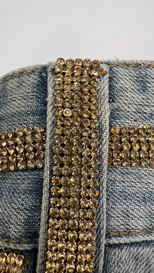 Jeans cropped dritti con strass