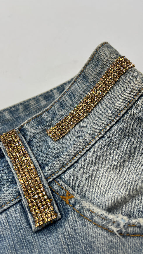 Jeans cropped dritti con strass