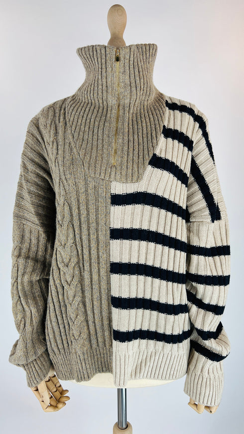 Maglione trecce e righe