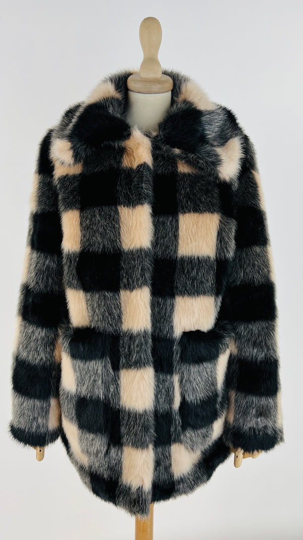 Cappotto faux fur a quadri