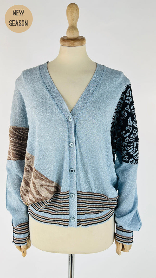 Cardigan con lurex e cartellino