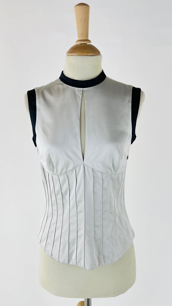 Top smanicato raso bicolor