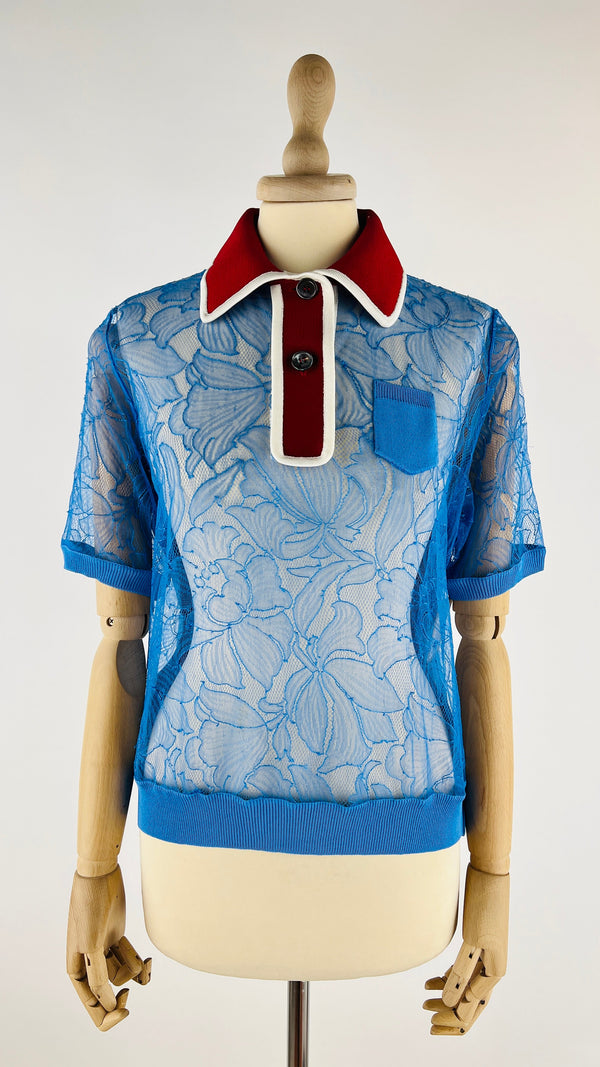 Polo in pizzo azzurro
