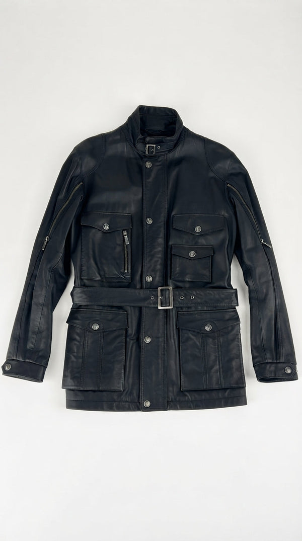 Giacca in pelle con cintura