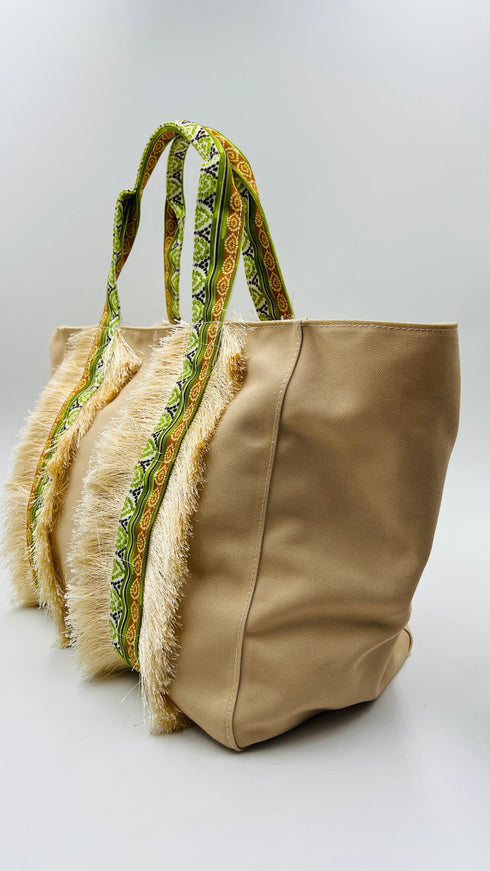 Tote bag frange e jacquard