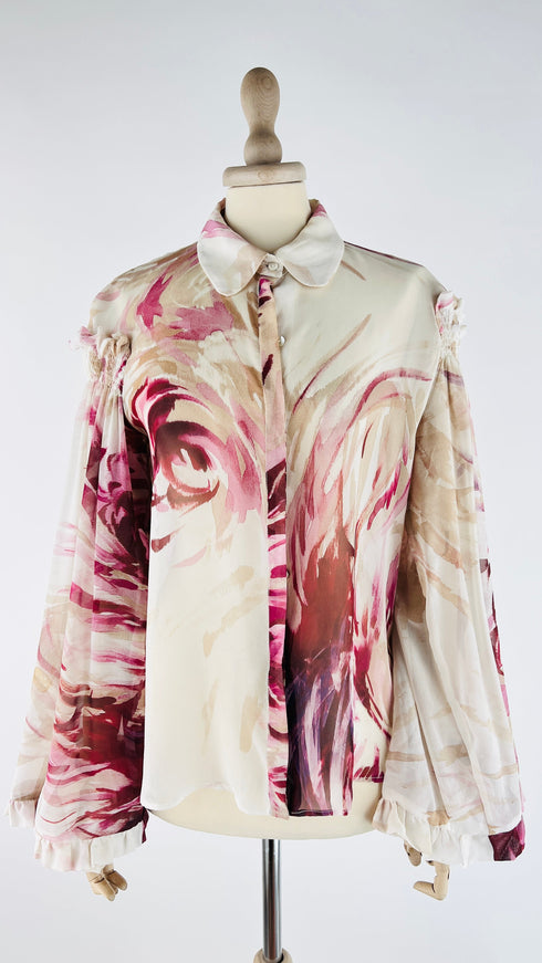 Camicia maxi rose e rouche